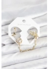 MuI MuI Pirinç Gold Renk Kelebekli Model Zincir Bağlantılı Ear Cuff Küpe Seti