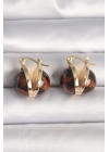 MuI MuI Pirinç Gold Renk Leopar Desen 3D Daire Model Kadın Küpe