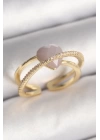 MuI MuI Pirinç Gold Renk Mor Kristal Kalp Model Zirkon Taşlı Kadın Yüzük