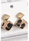 MuI MuI Pirinç Gold Renk Sallant Kare Leopar Desen Model Kadın Küpe