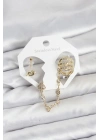MuI MuI Pirinç Gold Renk Sarmal Model Zincir Bağlantılı Ear Cuff Küpe Seti