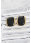 MuI MuI Pirinç Gold Renk Siyah Plaka Vintage Kadın Küpe