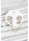 MuI MuI Pirinç Gold Renk Uzay Model Zincir Bağlantılı Ear Cuff Küpe Seti