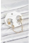 MuI MuI Pirinç Gold Renk Yılan Model Zincir Bağlantılı Ear Cuff Küpe Seti