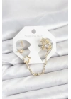 MuI MuI Pirinç Gold Renk Yıldız Model Zincir Bağlantılı Ear Cuff Küpe Seti