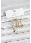 MuI MuI Pirinç Gold Renk Zirkon Taşlı Uzay Model YSX Trio Küpe Seti