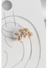 MuI MuI Pirinç Gold Renk Zirkon Taşlı Yaprak Model Kadın Kıkırdak Küpe