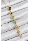 MuI MuI Pirinç Renkli Zirkon Taşlı Model Gold Renk 7 Element Kadın Y Kolye