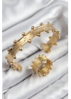MuI MuI Pirinç Topcuk Model Gold Renk Bileklik Yüzük Set