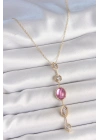 MuI MuI Pirinç Zincir Gold Renk Pembe Zirkon Taşlı Y Kolye