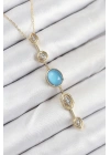 MuI MuI Pirinç Zincir Mavi Gold Renk Zirkon Taşlı Y Kolye