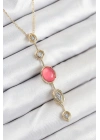 MuI MuI Pirinç Zincir Pembe Gold Renk Zirkon Taşlı Y Kolye