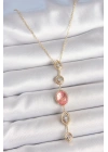 MuI MuI Pirinç Zincir Pembe Gold Renk Zirkon Taşlı Y Kolye