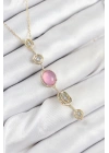 MuI MuI Pirinç Zincir Pembe Gold Renk Zirkon Taşlı Y Kolye
