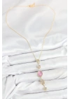 MuI MuI Pirinç Zincir Pembe Gold Renk Zirkon Taşlı Y Kolye