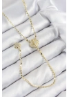 MuI MuI Pirinç Zirkon Taşlı Ezme Zincirli Madalyon Model Gold Renk Y Kolye