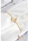 MuI MuI Pirinç Zirkon Taşlı Kelebek Model Gold Renk Asansörlü Kadın Bileklik
