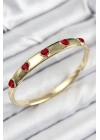 MuI MuI Pirinç Zirkon Taşlı Kırmızı Kalp Model Gold Renk Kadın Kelepçe