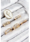 MuI MuI Pirinç Zirkon Taşlı Lale Model Gold Renk Kadın Yüzük Kombin Set