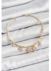 MuI MuI Pirinç Zirkon Taşlı Pembe Kalp Model Gold Renk Charm Bileklik