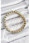 MuI MuI Pirinç Zirkon Taşlı Turkuaz Nazar Model Gold Renk Lastikli Kadın Bileklik