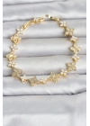 MuI MuI Pirinç Zirkon Taşlı ve Mineli Yonca Model Gold Renk Kadın Bileklik