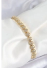 MuI MuI Pirinç Zirkon Taşlı Yarım Topcuk Model Gold Renk VIP Seri Kadın Bileklik