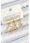 MuI MuI Pirinç Zirkon Taşlı Yıldız Ve Ay Model Gold Renk 3lü Kadın Küpe Set