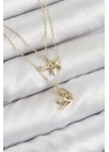 MuI MuI Pirinç Zirkon Taşlı Yıldız Ve Ay Model Gold Renk Kadın Kolye