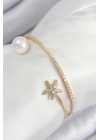 MuI MuI Pirinç Zirkon Taşlı Yıldız Ve İnci Model Gold Renk Kadın Bileklik