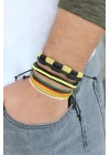 MuI MuI Sarı Renk Zımbalı Deri Erkek Bileklik Kombini