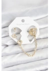 MuI MuI Uzay Model Pirinç Gold Renk Zincir Bağlantılı Ear Cuff Küpe Seti