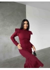 Omuz Detay Elbise - Bordo