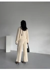 Şal Yaka Triko Takım - Bej