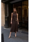 Toka Detay Elbise - Kahverengi