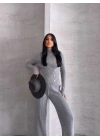 Yan Düğme Detay Triko Takım 1563 - Gri