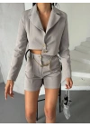 Zincir Kemer Ceket Şort Takım - Gri