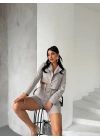 Zincir Kemer Ceket Şort Takım - Gri