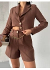 Zincir Kemer Ceket Şort Takım - Kahverengi