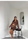 Zincir Kemer Ceket Şort Takım - Kahverengi