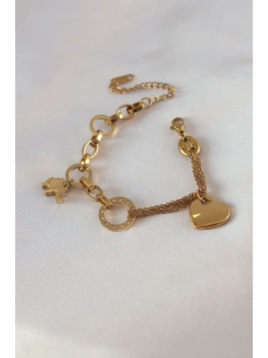 MuI MuI 316L Çelik Gold Renk 2li Zincir Model Zirkon Taş Detay Kadın Bileklik