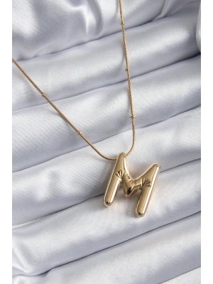 MuI MuI 316L Çelik Gold Renk Bubble M Harf Model Kadın Kolye