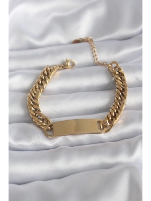 MuI MuI 316L Çelik Gold Renk İsim Yazılabilir Plaka Model Kadın Bileklik