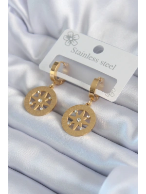 MuI MuI 316L Çelik Gold Renk Kutup Yıldızı Model İşleme Detay Zirkon Taşlı Kadın Küpe