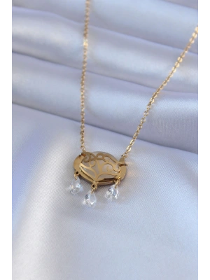 MuI MuI 316L Çelik Gold Renk Lotus Model Zirkon Taşlı Kadın Kolye