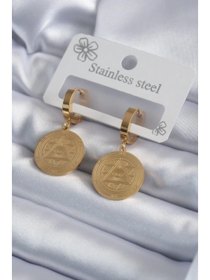 MuI MuI 316L Çelik Gold Renk Pentagram İşleme Model Kadın Küpe