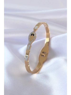 MuI MuI 316L Çelik Gold Renk Yılan Model Zirkon Taş Detay Kadın Kelepçe