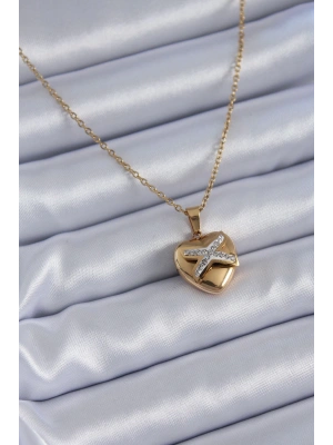 MuI MuI 316L Çelik Gold Renk Zirkon Detay Kalp Model Kadın Kolye