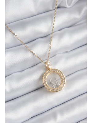 MuI MuI 316L Çelik Gold Renk Zirkon Taş Detay Ay Yıldız Fanus Model Kadın Kolye
