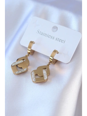 MuI MuI 316L Çelik Gold Renk Zirkon Taşlı Kadın Küpe